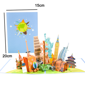 Travel Pop Up Card Journey Tour Souvenir 3D Greeting Cards Hotel Gift for Tourist Guests – Color : White